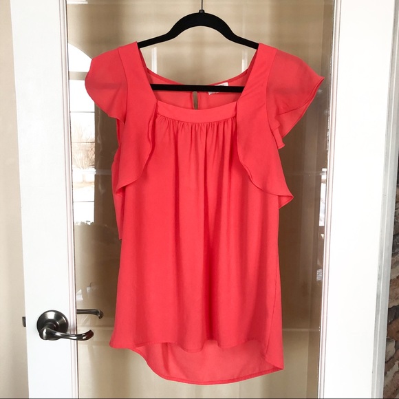 Anthropologie Coral Flutter Sleeve Blouse - Picture 4 of 5